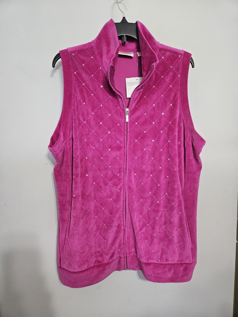 Quacker Factory Hot Pink Quilted Velour Zip Vest